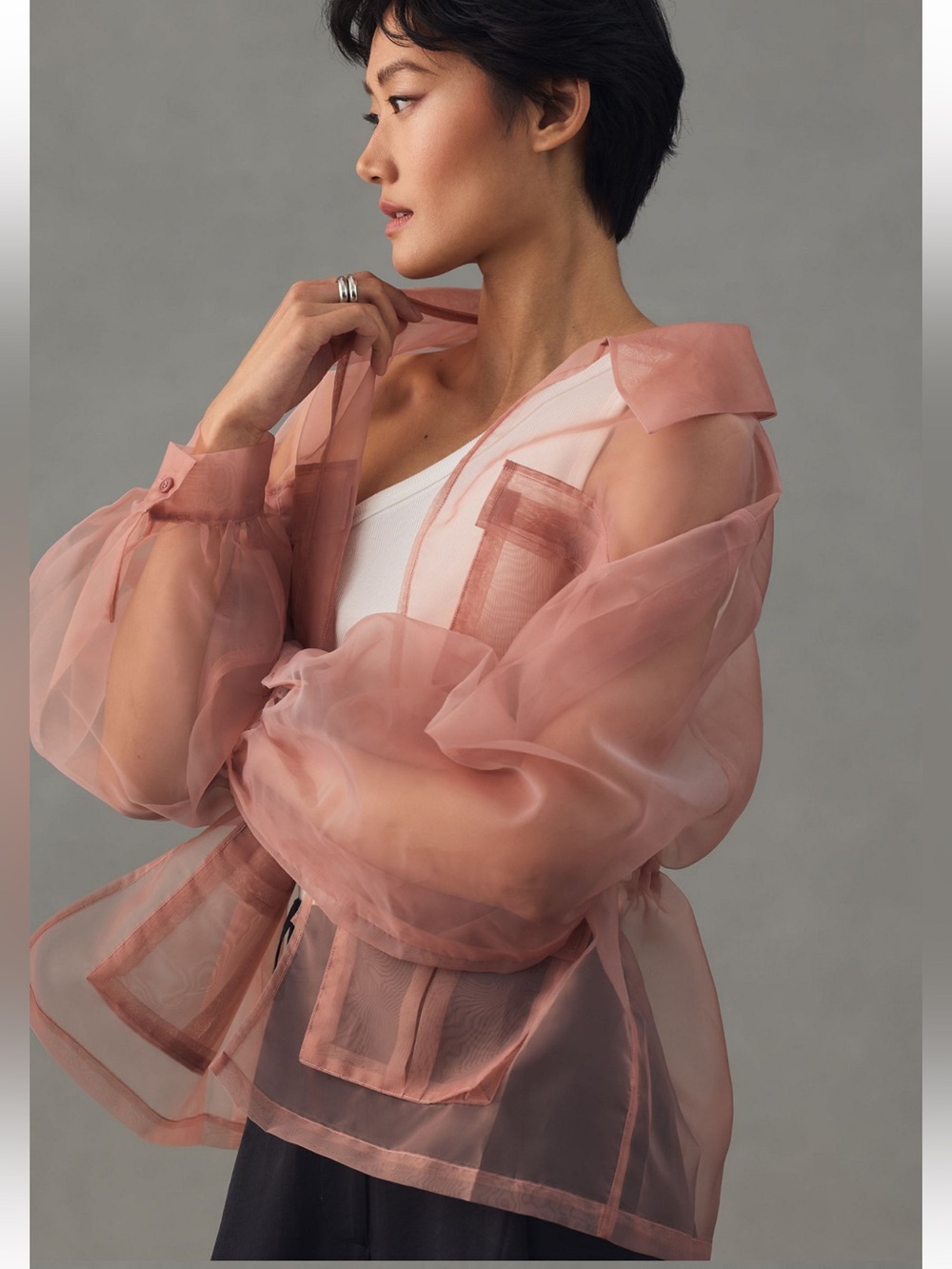 Pilcro Sheer Blush Organza Jacket - Lightweight Layer